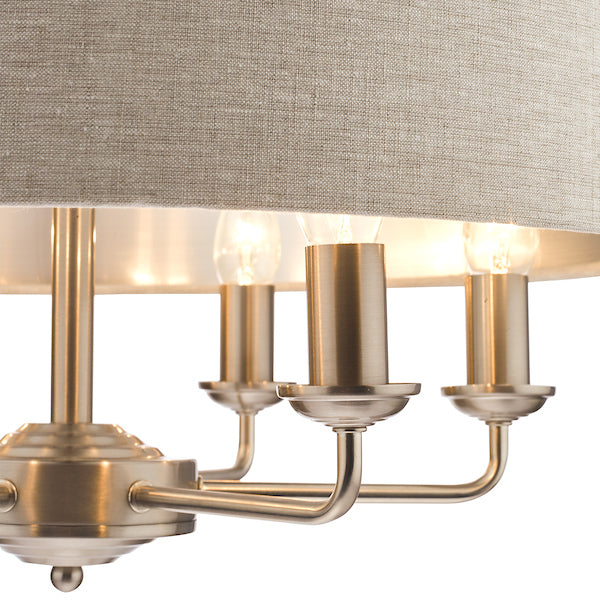 Laura Ashley Sorrento 6lt Pendant Satin Nickel with Natural Shade – from Amos Lighting + Home
