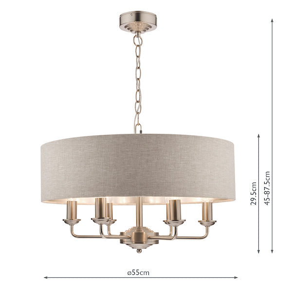 Laura Ashley Sorrento 6lt Pendant Satin Nickel with Natural Shade – from Amos Lighting + Home