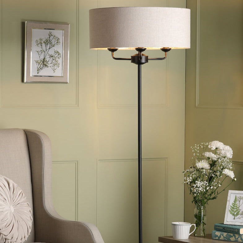 Laura Ashley Sorrento Floor Lamp Matt Black and Natural With Shade – from Amos Lighting + Home