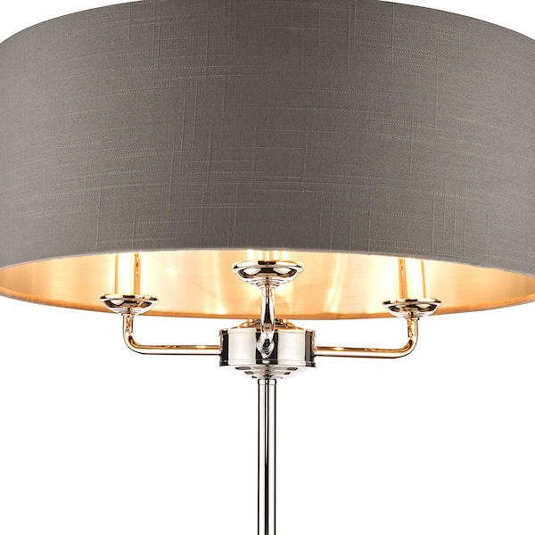Laura Ashley Sorrento Floor Lamp Polished Nickel with Charcoal Shade – from Amos Lighting + Home