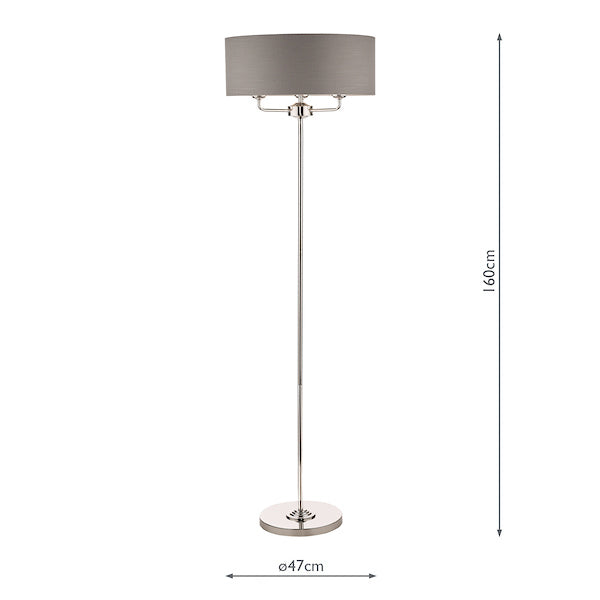 Laura Ashley Sorrento Floor Lamp Polished Nickel with Charcoal Shade – from Amos Lighting + Home
