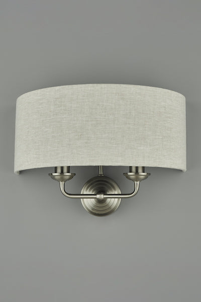 Laura Ashley Sorrento Wall Light Satin Nickel with Natural Shade – from Amos Lighting + Home