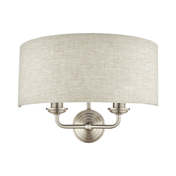 Laura Ashley Sorrento Wall Light Satin Nickel with Natural Shade – from Amos Lighting + Home