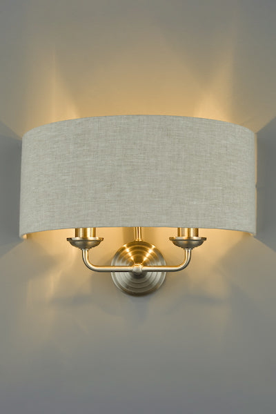 Laura Ashley Sorrento Wall Light Satin Nickel with Natural Shade – from Amos Lighting + Home