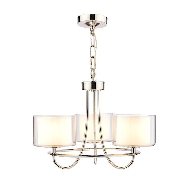 Laura Ashley Southwell 3 Light Chandelier Polished Nickel & Glass Shades – from Amos Lighting + Home