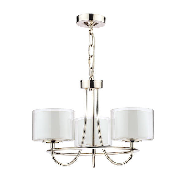Laura Ashley Southwell 3 Light Chandelier Polished Nickel & Glass Shades – from Amos Lighting + Home
