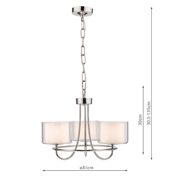 Laura Ashley Southwell 3 Light Chandelier Polished Nickel & Glass Shades – from Amos Lighting + Home