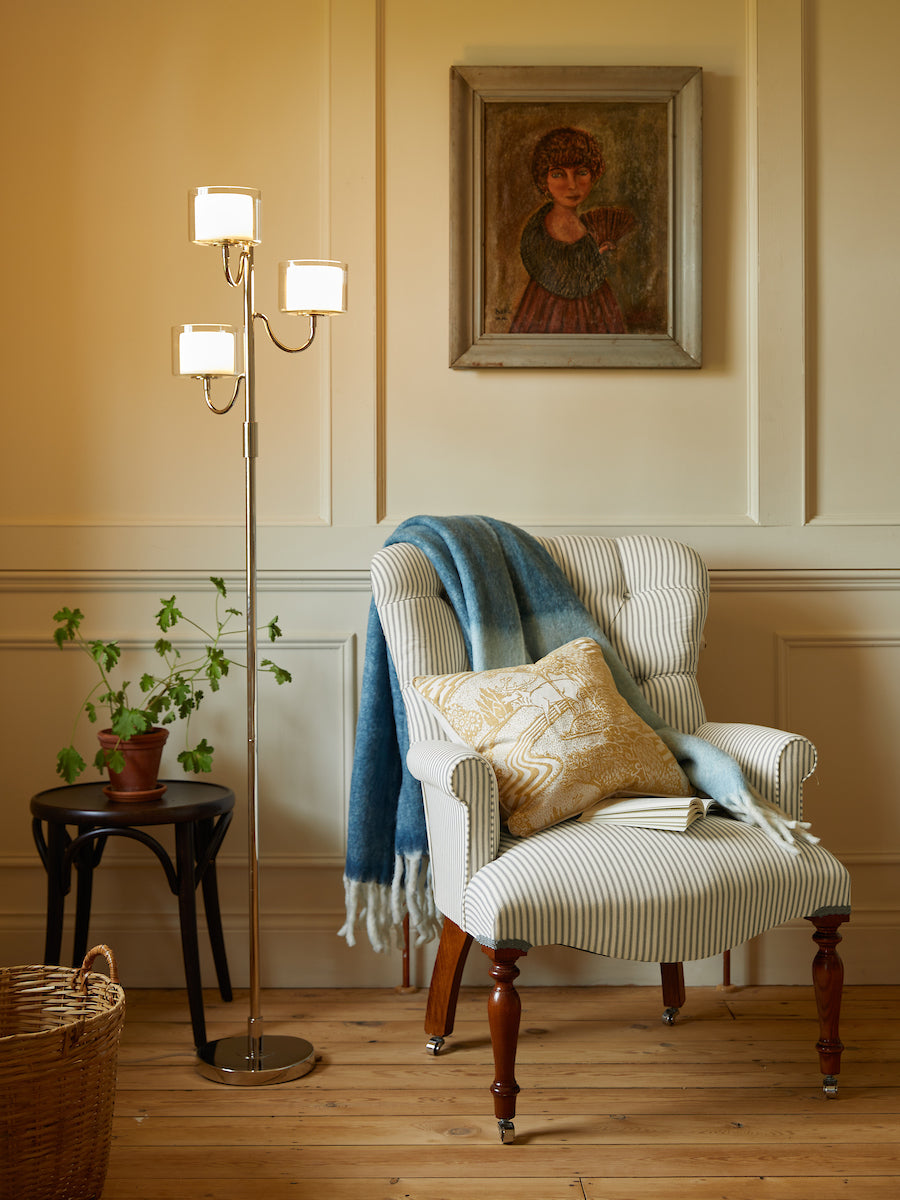 Laura Ashley Southwell 3 Light Floor Lamp Polished Nickel and Opal Glass – from Amos Lighting + Home