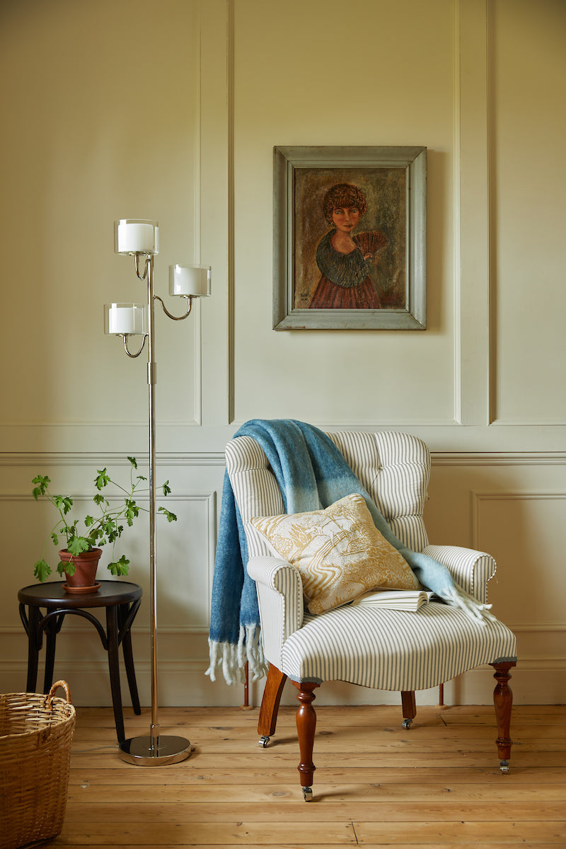 Laura Ashley Southwell 3 Light Floor Lamp Polished Nickel and Opal Glass – from Amos Lighting + Home