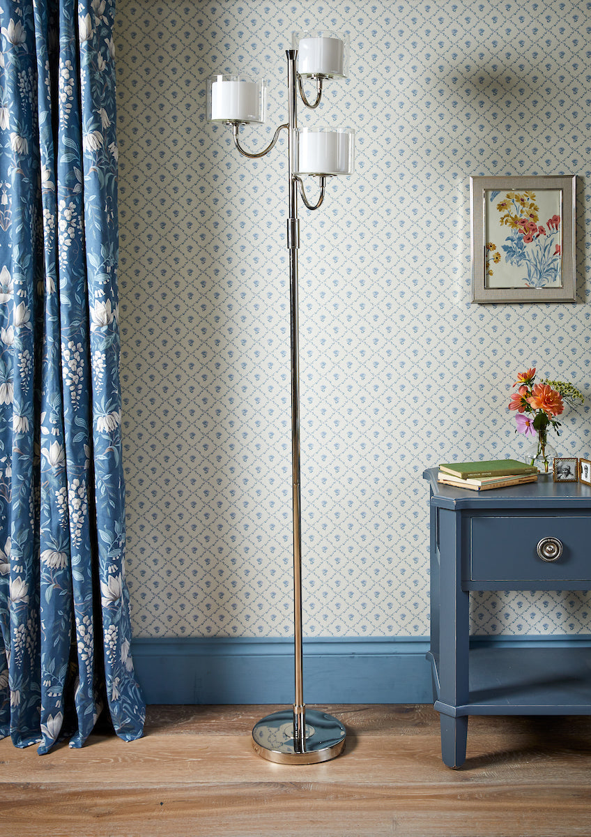 Laura Ashley Southwell 3 Light Floor Lamp Polished Nickel and Opal Glass – from Amos Lighting + Home