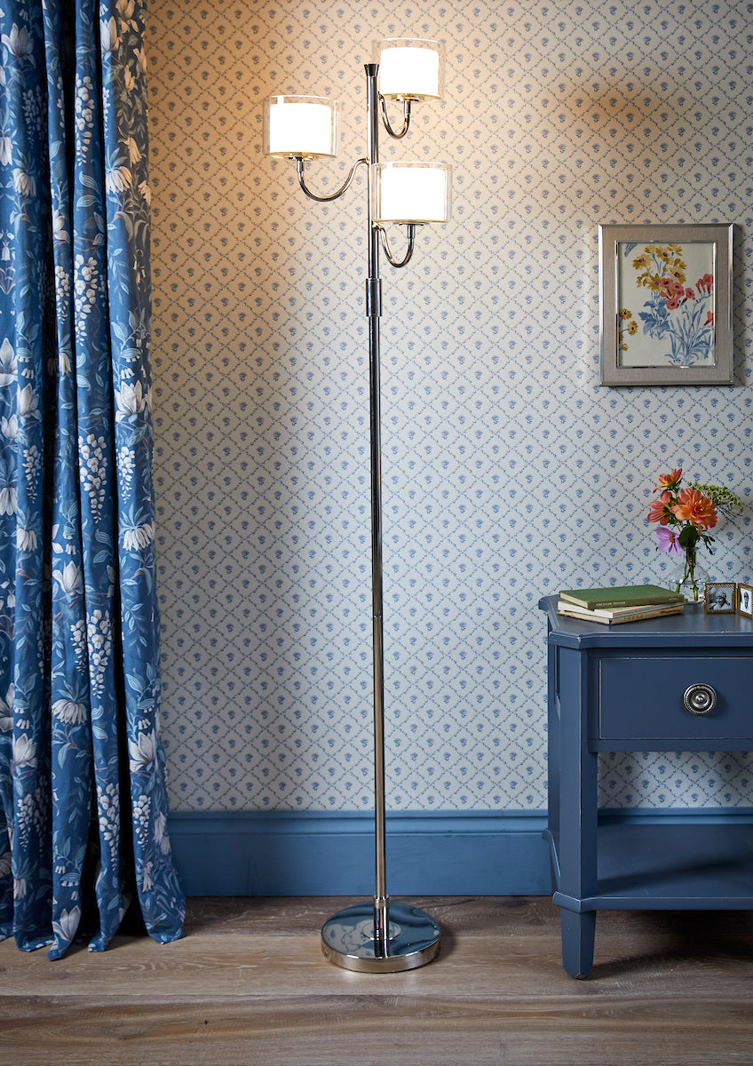 Laura Ashley Southwell 3 Light Floor Lamp Polished Nickel and Opal Glass – from Amos Lighting + Home