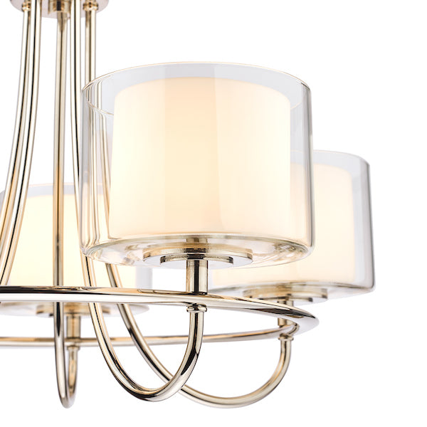 Laura Ashley Southwell 5 Light Chandelier Polished Nickel & Glass Shades – from Amos Lighting + Home