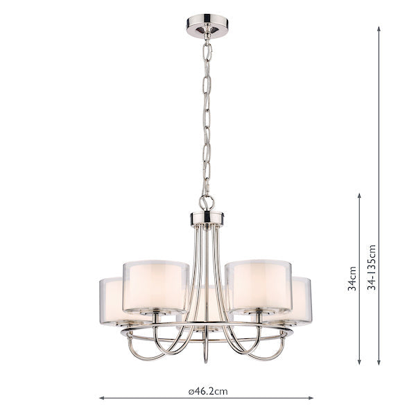 Laura Ashley Southwell 5 Light Chandelier Polished Nickel & Glass Shades – from Amos Lighting + Home