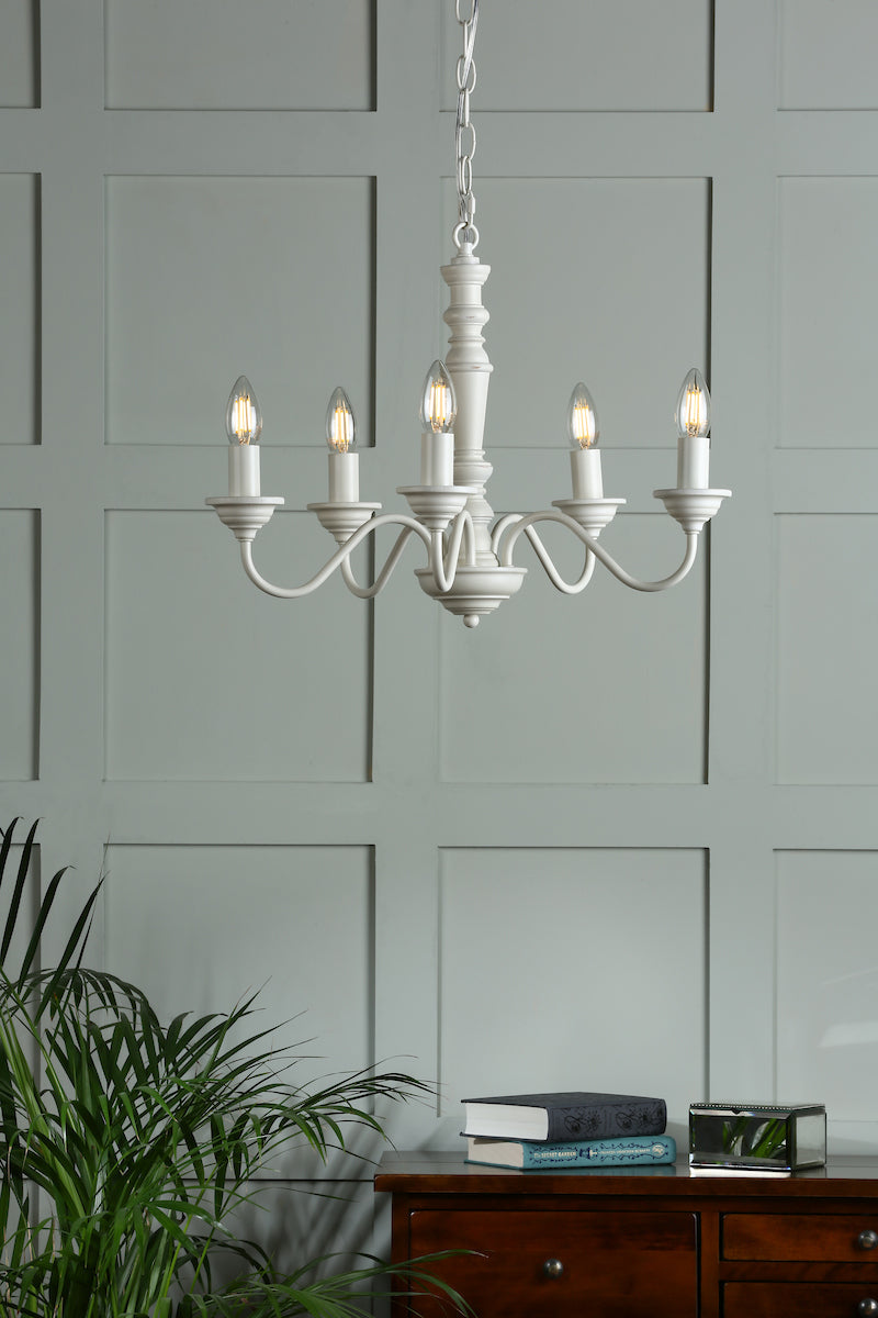 Laura Ashley Tate 5lt Pendant Distressed Off White – from Amos Lighting + Home