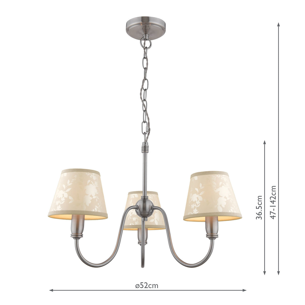 Laura Ashley Westbourne 3 Light Armed Pendant Polished Pewter With Shade – from Amos Lighting + Home