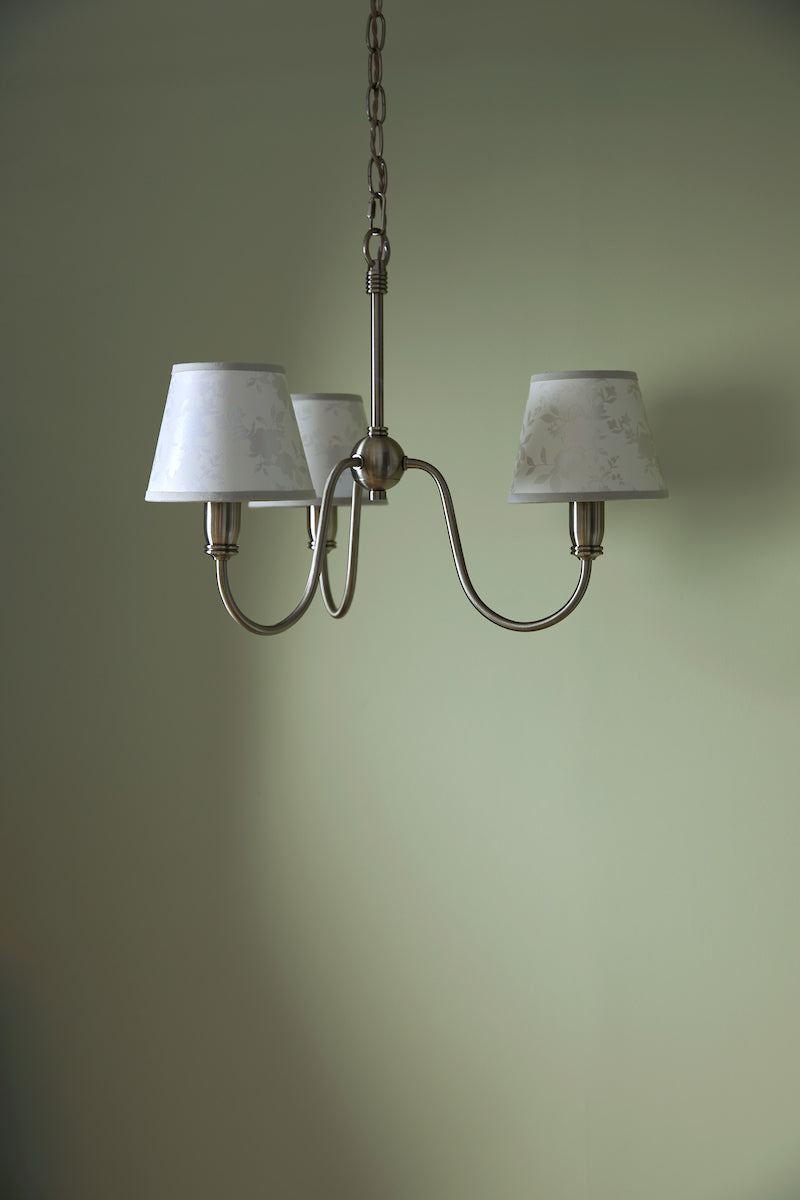 Laura Ashley Westbourne 3 Light Armed Pendant Polished Pewter With Shade – from Amos Lighting + Home