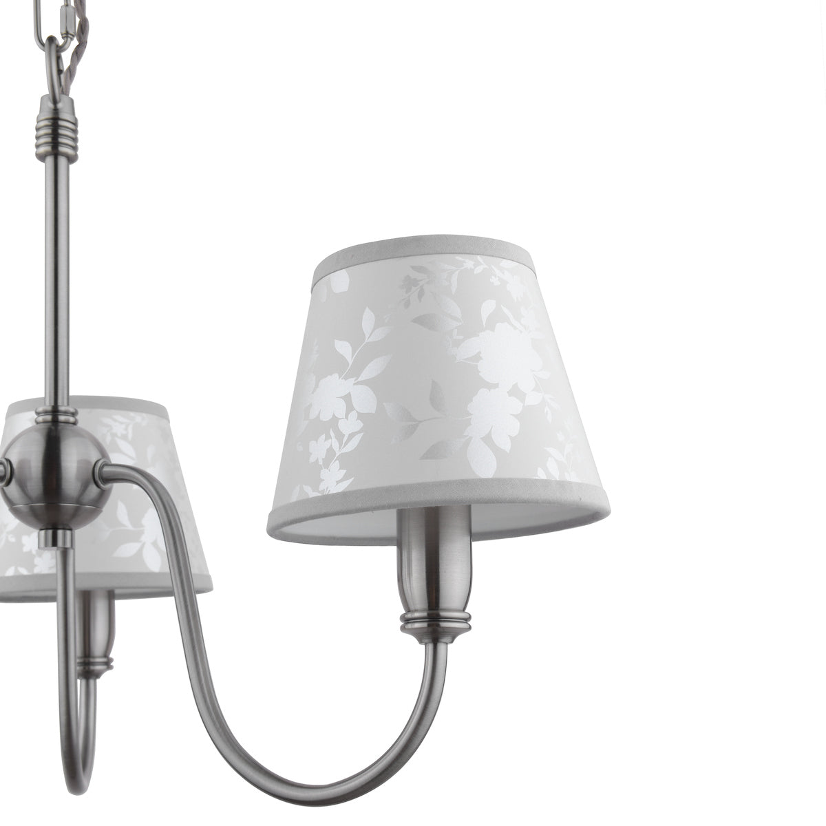 Laura Ashley Westbourne 3 Light Armed Pendant Polished Pewter With Shade – from Amos Lighting + Home