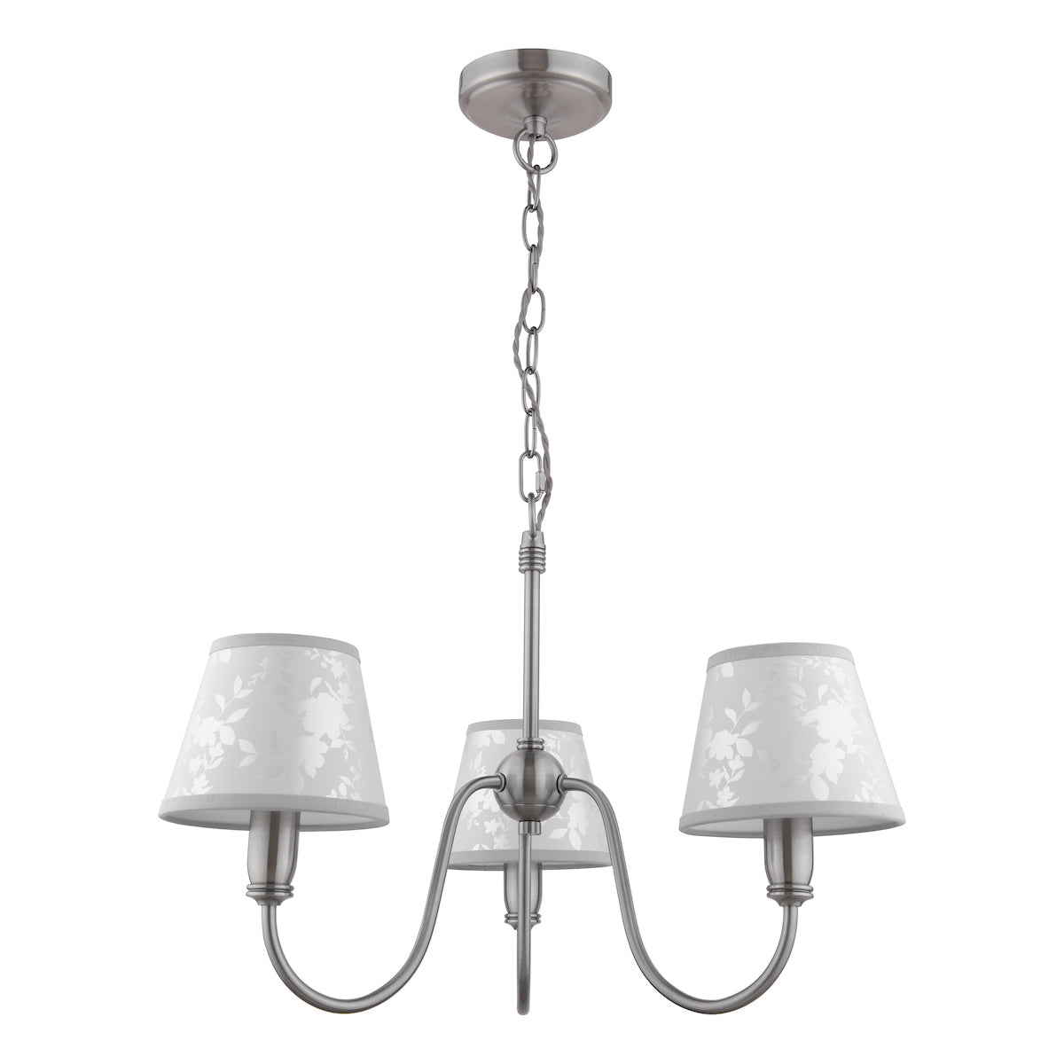 Laura Ashley Westbourne 3 Light Armed Pendant Polished Pewter With Shade – from Amos Lighting + Home