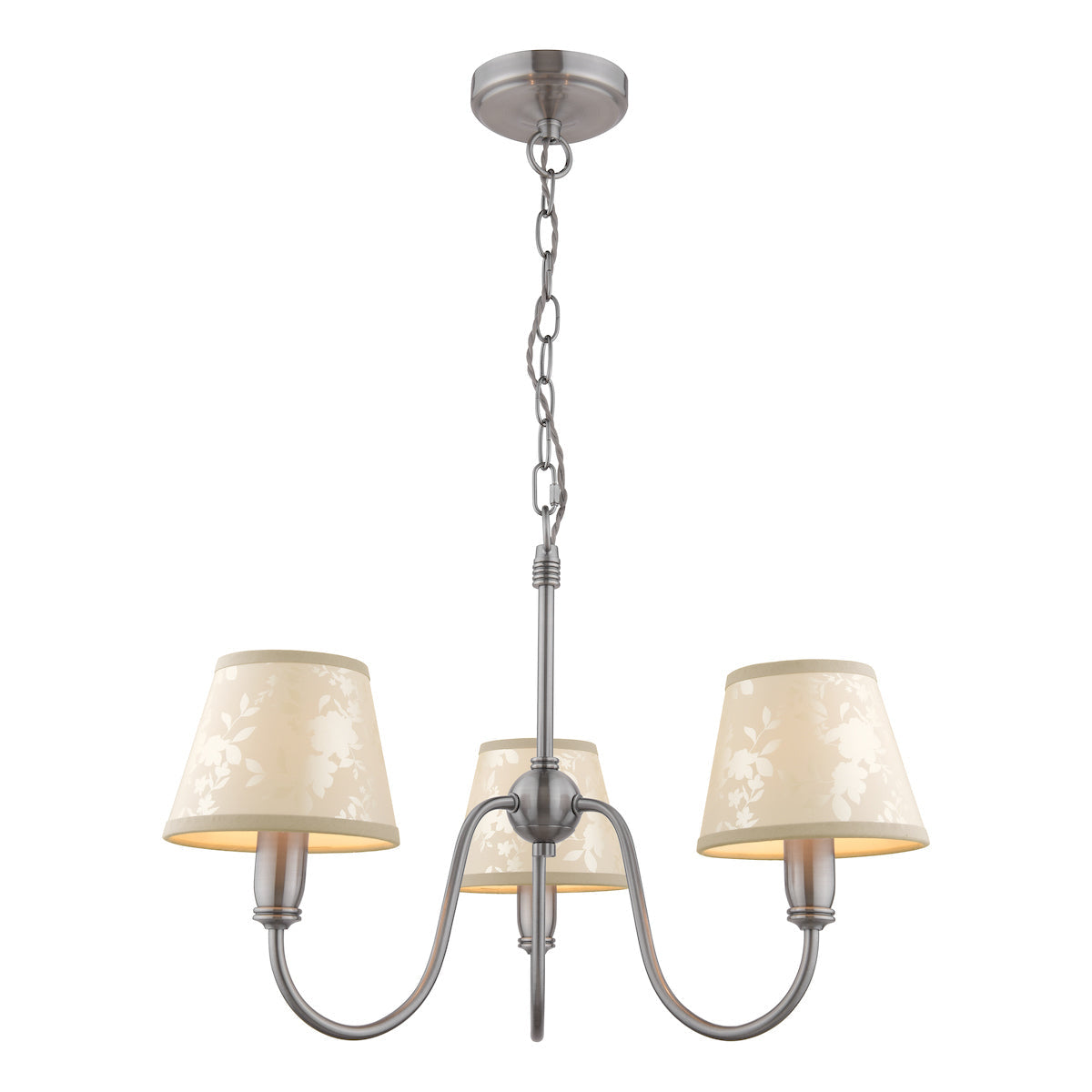Laura Ashley Westbourne 3 Light Armed Pendant Polished Pewter With Shade – from Amos Lighting + Home