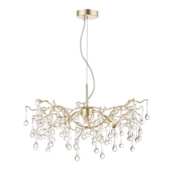 Laura Ashley Willow 3 Light Pendant Satin Champagne with Crystal Raindrops – from Amos Lighting + Home