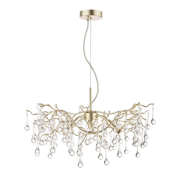Laura Ashley Willow 3 Light Pendant Satin Champagne with Crystal Raindrops – from Amos Lighting + Home