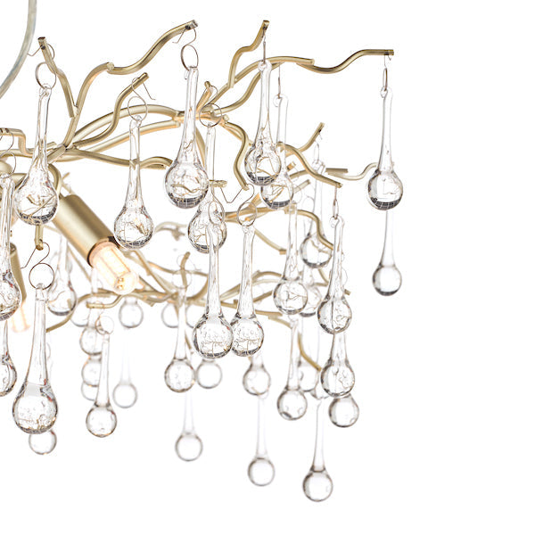 Laura Ashley Willow 3 Light Pendant Satin Champagne with Crystal Raindrops – from Amos Lighting + Home