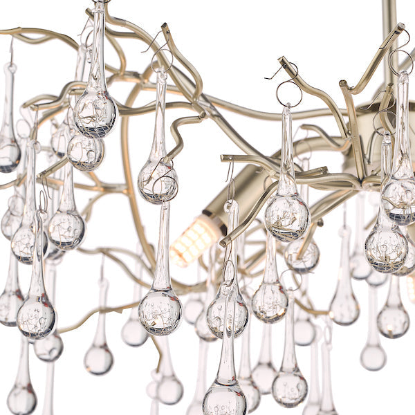 Laura Ashley Willow 3 Light Pendant Satin Champagne with Crystal Raindrops – from Amos Lighting + Home