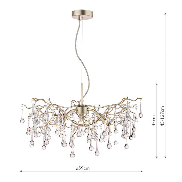 Laura Ashley Willow 3 Light Pendant Satin Champagne with Crystal Raindrops – from Amos Lighting + Home