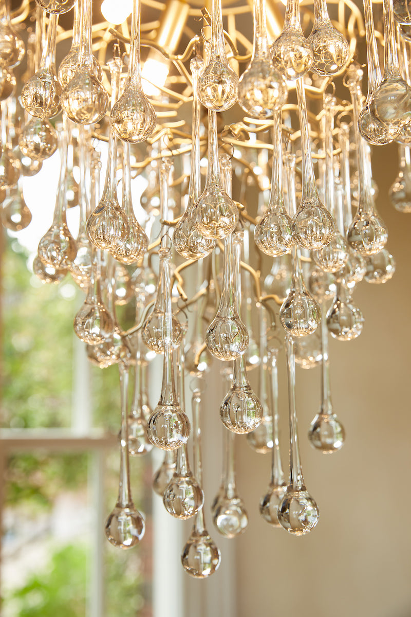 Laura Ashley Willow 4 Light Pendant Satin Champagne and Crystal – from Amos Lighting + Home