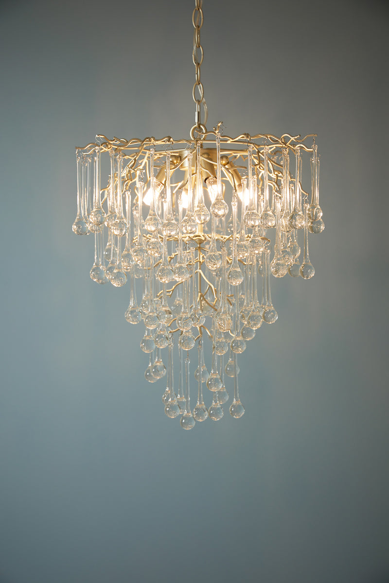 Laura Ashley Willow 4 Light Pendant Satin Champagne and Crystal – from Amos Lighting + Home