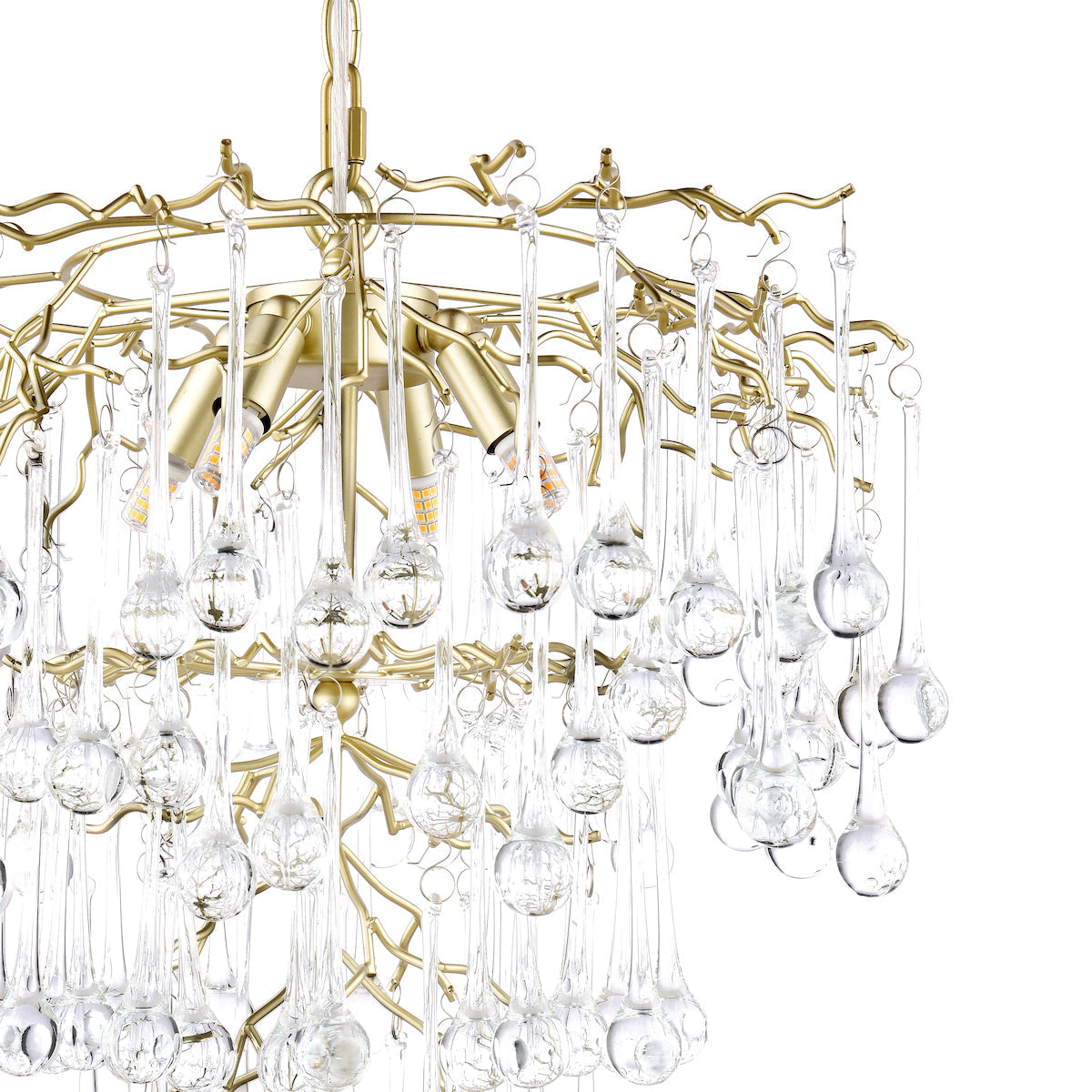 Laura Ashley Willow 4 Light Pendant Satin Champagne and Crystal – from Amos Lighting + Home