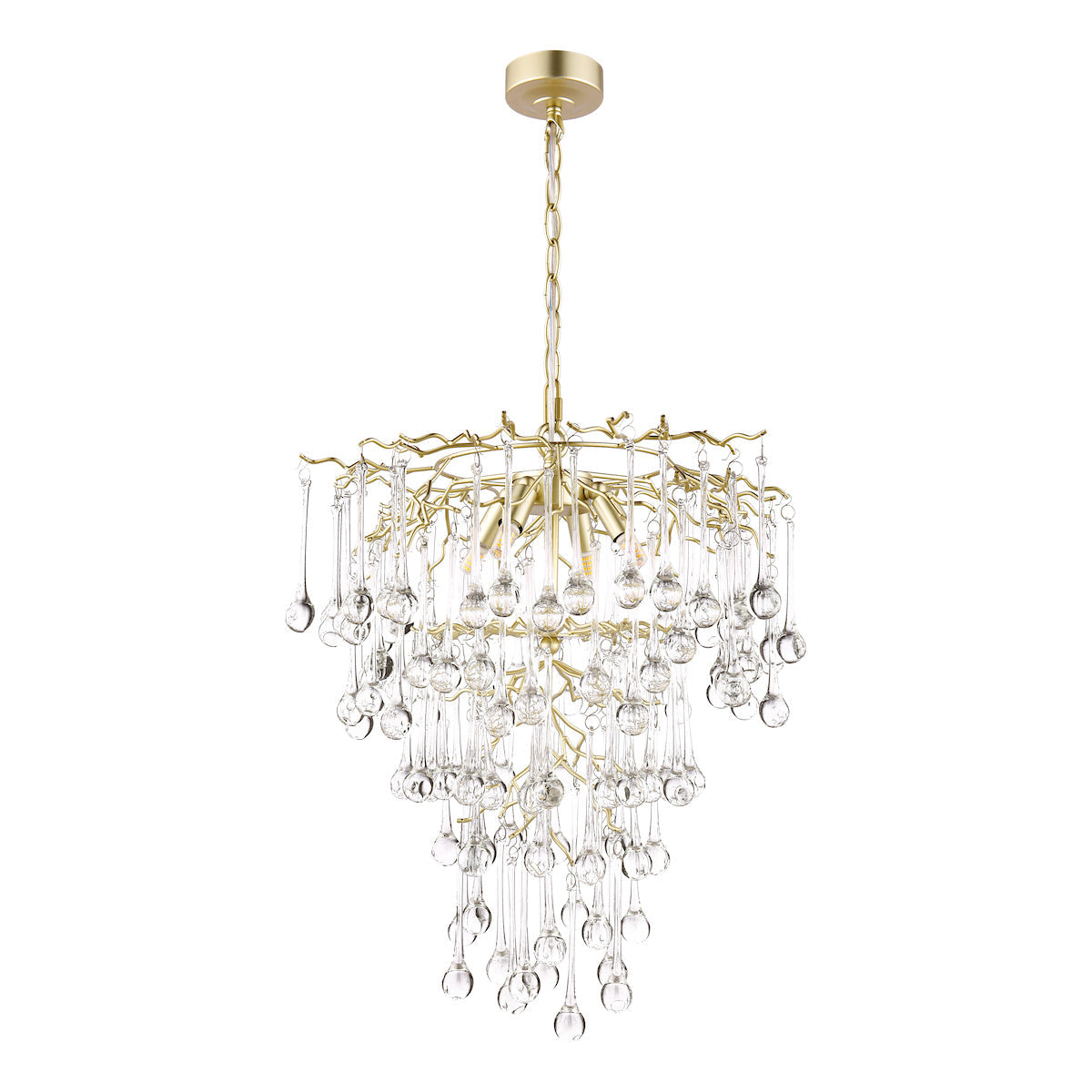Laura Ashley Willow 4 Light Pendant Satin Champagne and Crystal – from Amos Lighting + Home