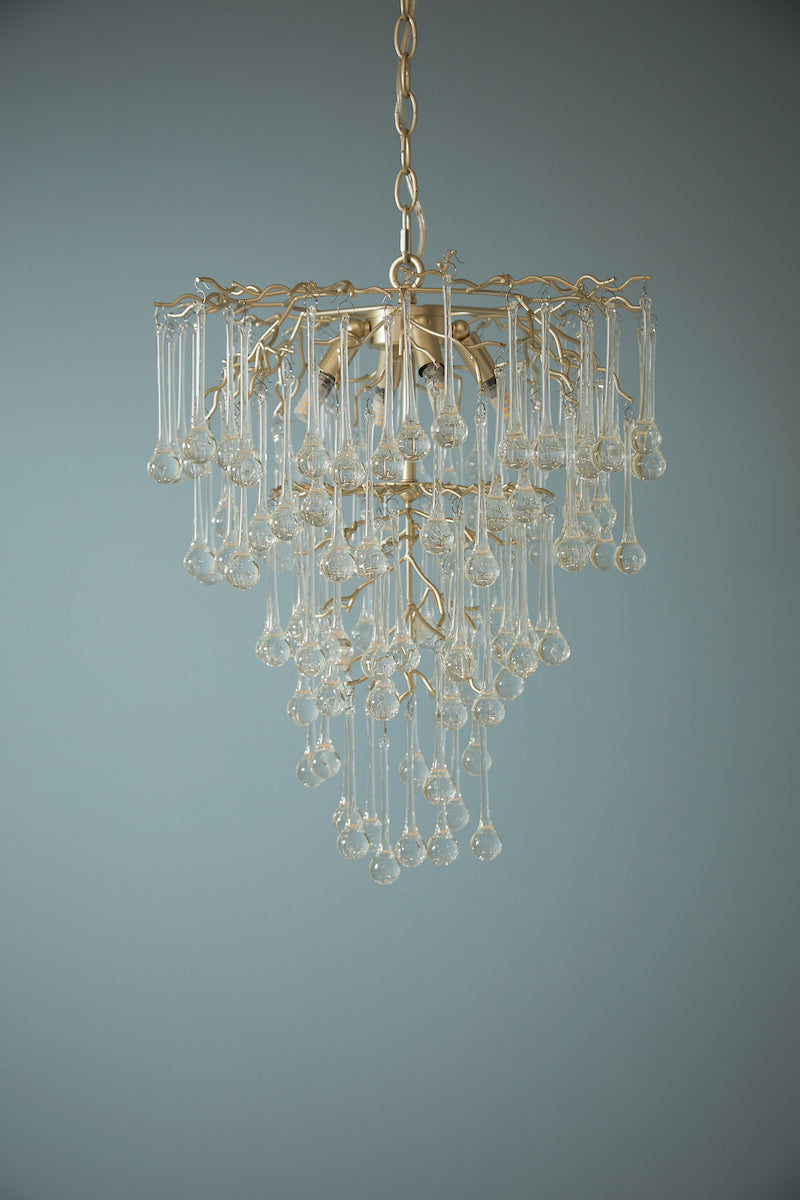 Laura Ashley Willow 4 Light Pendant Satin Champagne and Crystal – from Amos Lighting + Home