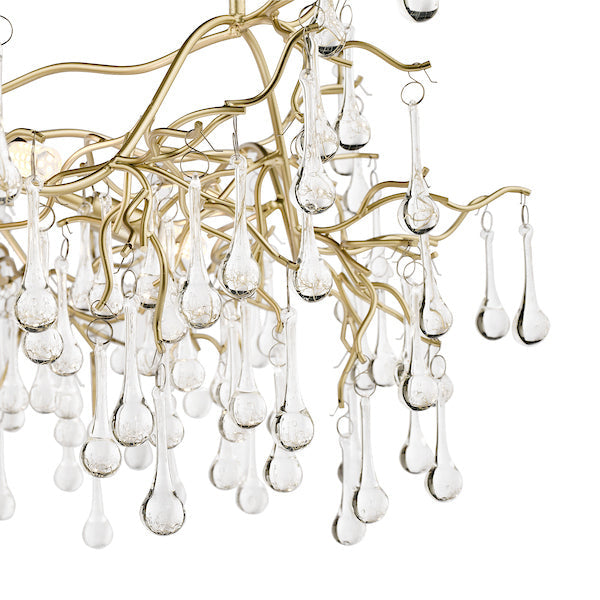 Laura Ashley Willow 5 Light Pendant Chandelier Satin Champagne with Crystal Raindrops – from Amos Lighting + Home