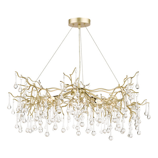 Laura Ashley Willow 5 Light Pendant Chandelier Satin Champagne with Crystal Raindrops – from Amos Lighting + Home