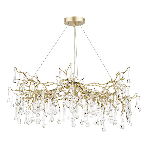 Laura Ashley Willow 5 Light Pendant Chandelier Satin Champagne with Crystal Raindrops – from Amos Lighting + Home