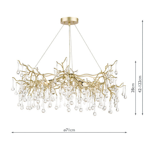 Laura Ashley Willow 5 Light Pendant Chandelier Satin Champagne with Crystal Raindrops – from Amos Lighting + Home