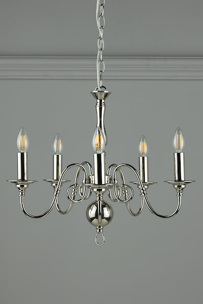 Laura Ashley Winchester 5 Light Chandelier Polished Nickel – from Amos Lighting + Home