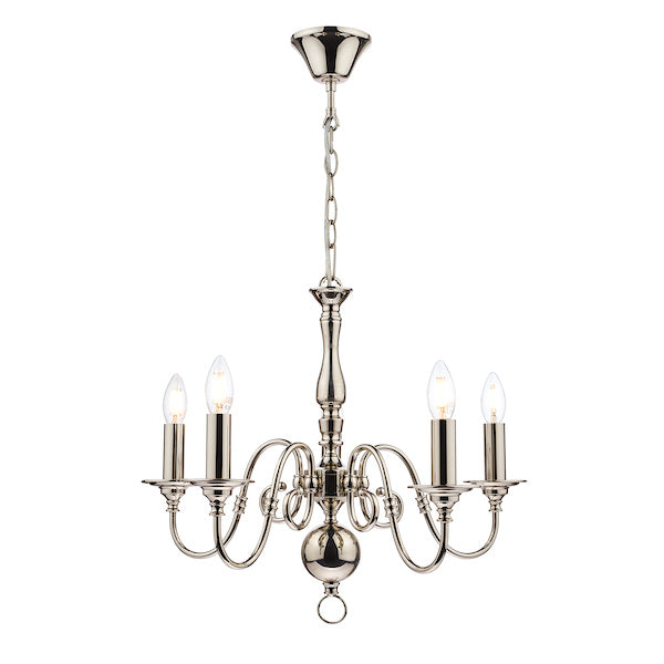 Laura Ashley Winchester 5 Light Chandelier Polished Nickel – from Amos Lighting + Home