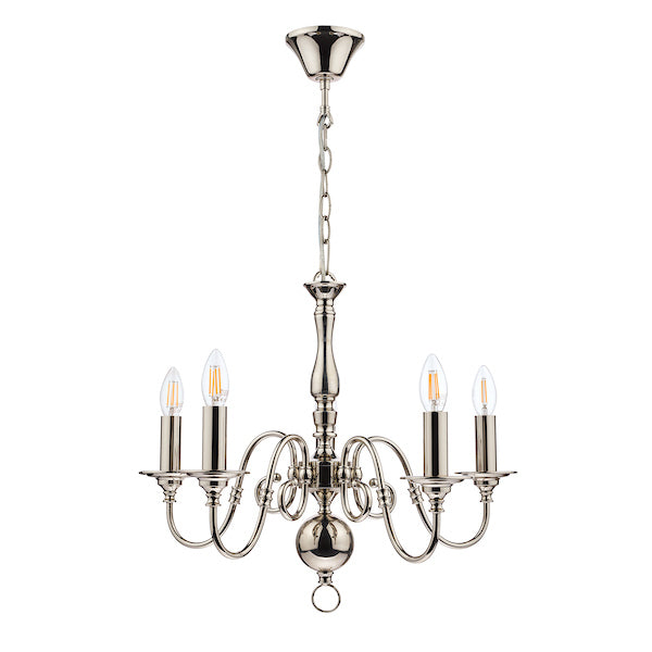Laura Ashley Winchester 5 Light Chandelier Polished Nickel – from Amos Lighting + Home