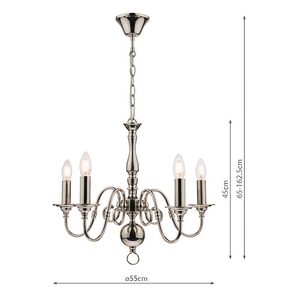 Laura Ashley Winchester 5 Light Chandelier Polished Nickel – from Amos Lighting + Home