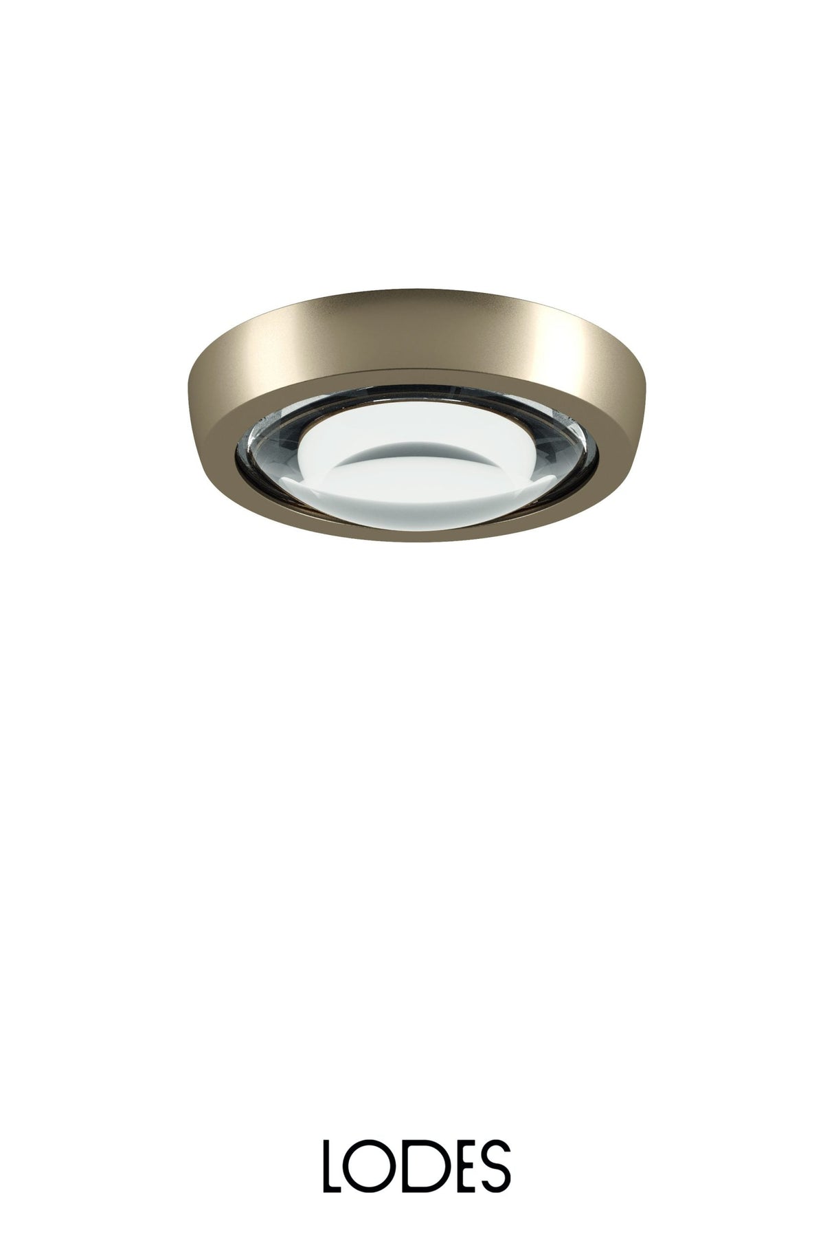Lodes Nautilus recessed ceiling light with brushed brass finish and glass diffuser