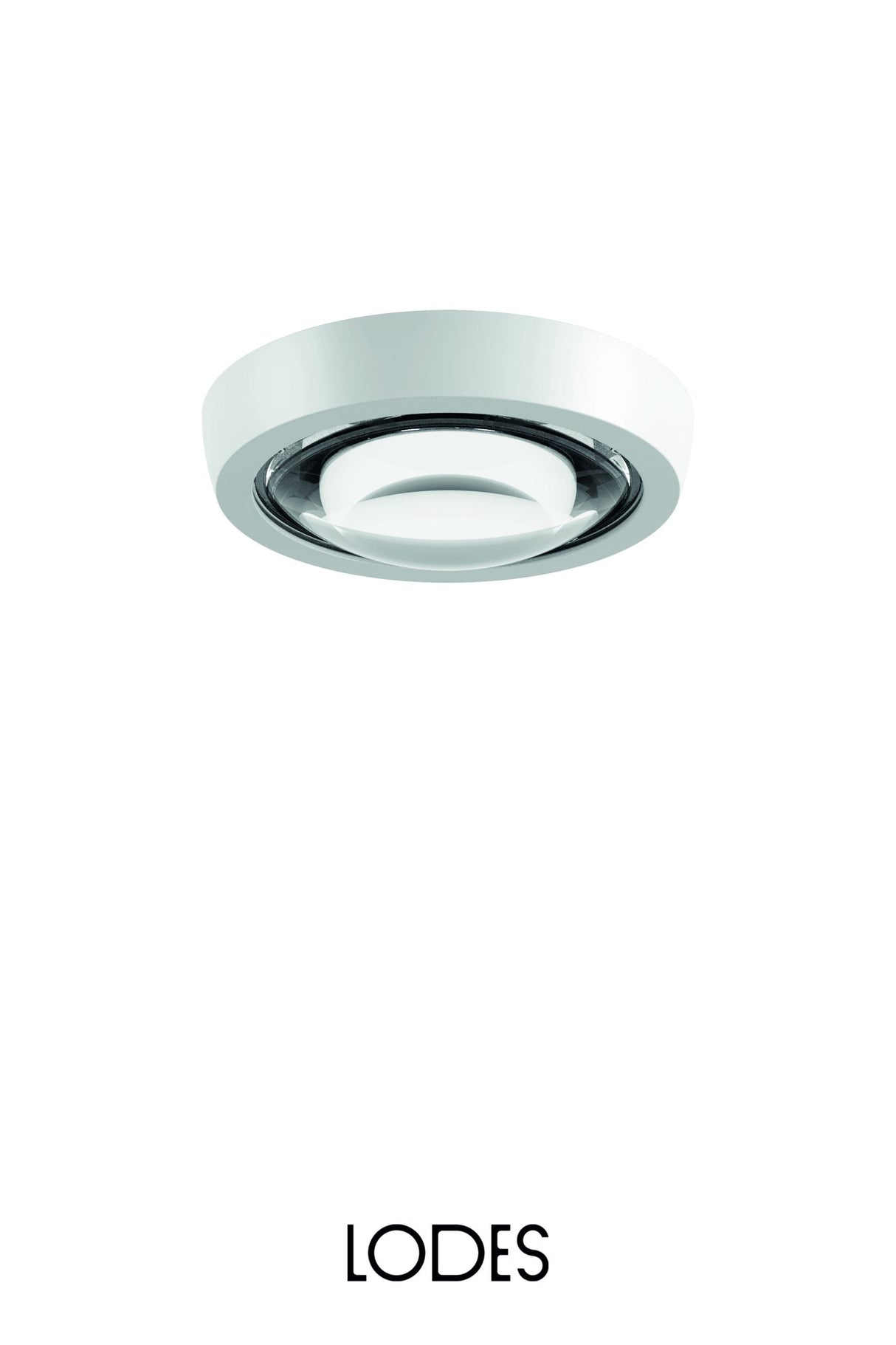 LODES Nautilus recessed ceiling light with white frame and clear glass lens