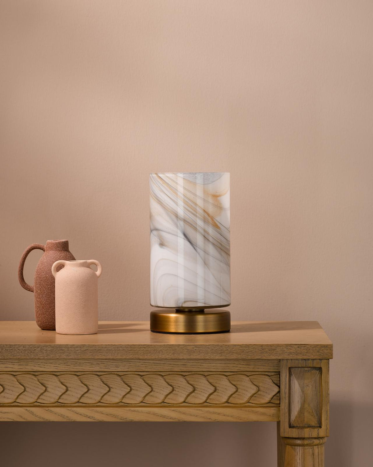 Dar Magda Table Lamp Touch On/Off Antique Bronze and Art Glass