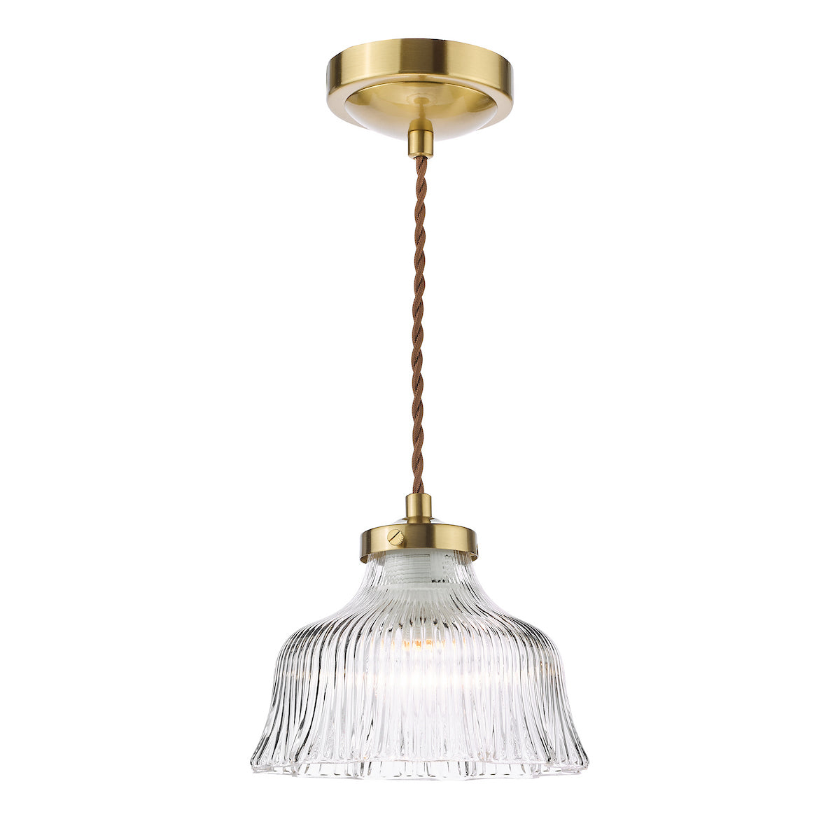 Dar Maude Pendant Natural Brass and Ribbed Glass