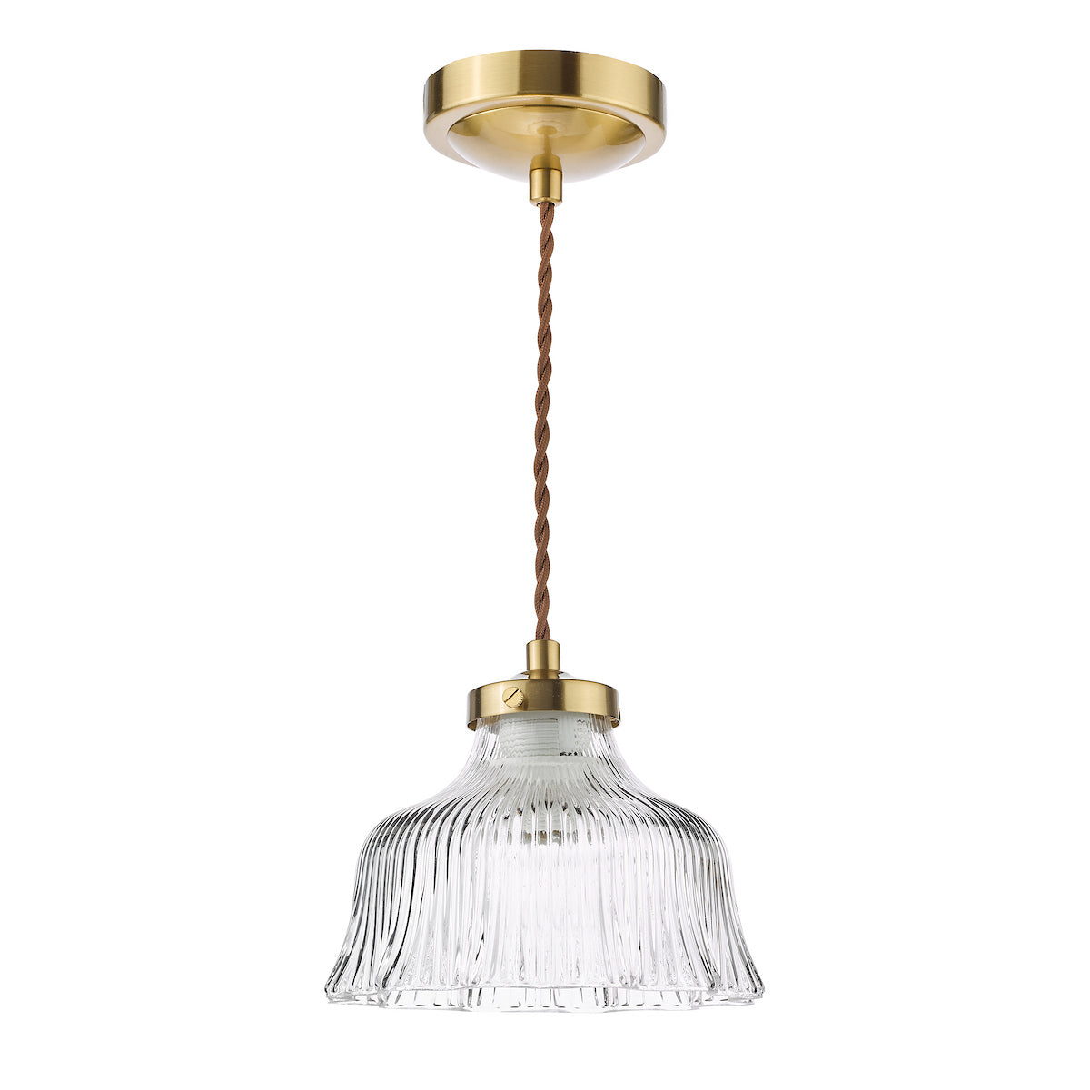 Dar Maude Pendant Natural Brass and Ribbed Glass