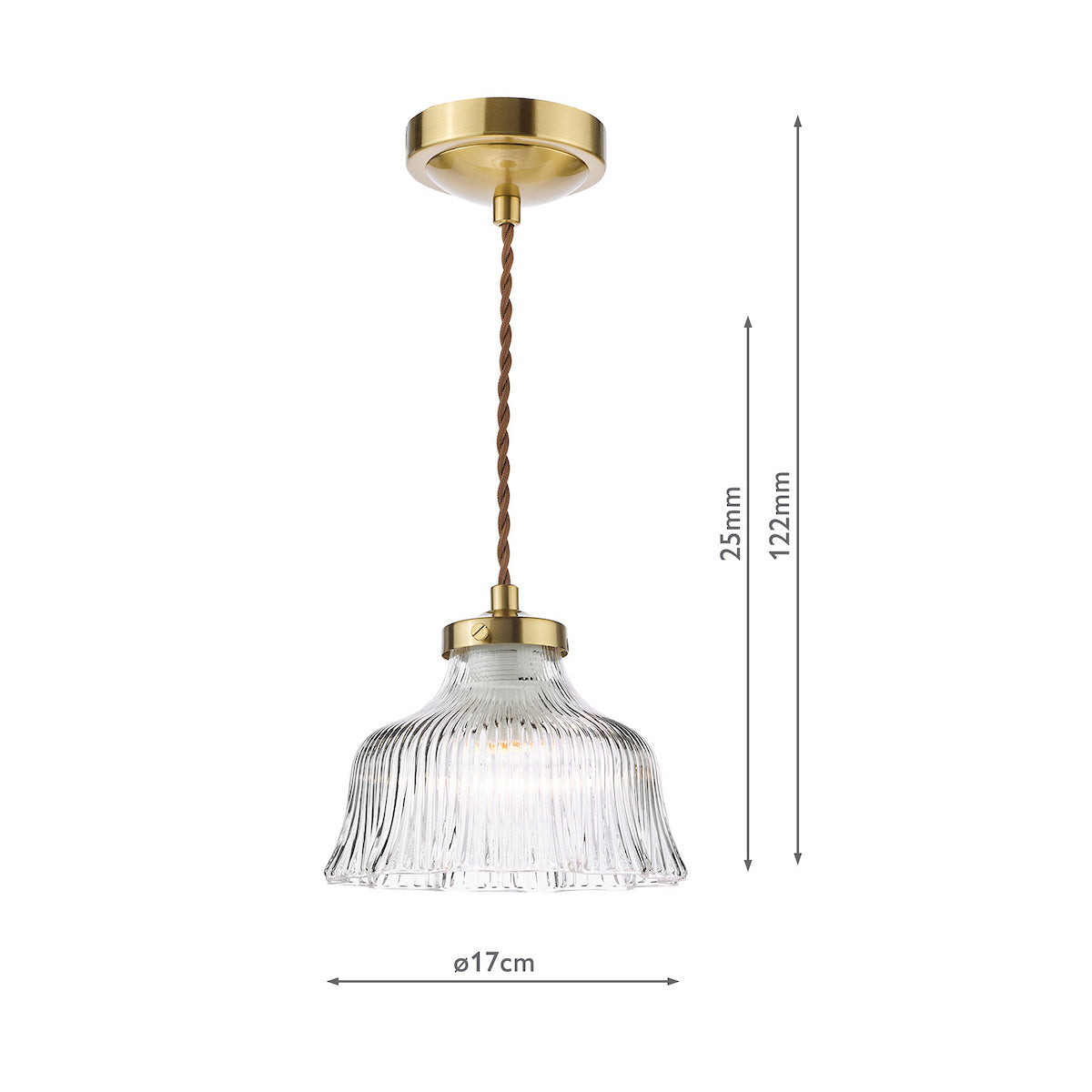 Dar Maude Pendant Natural Brass and Ribbed Glass