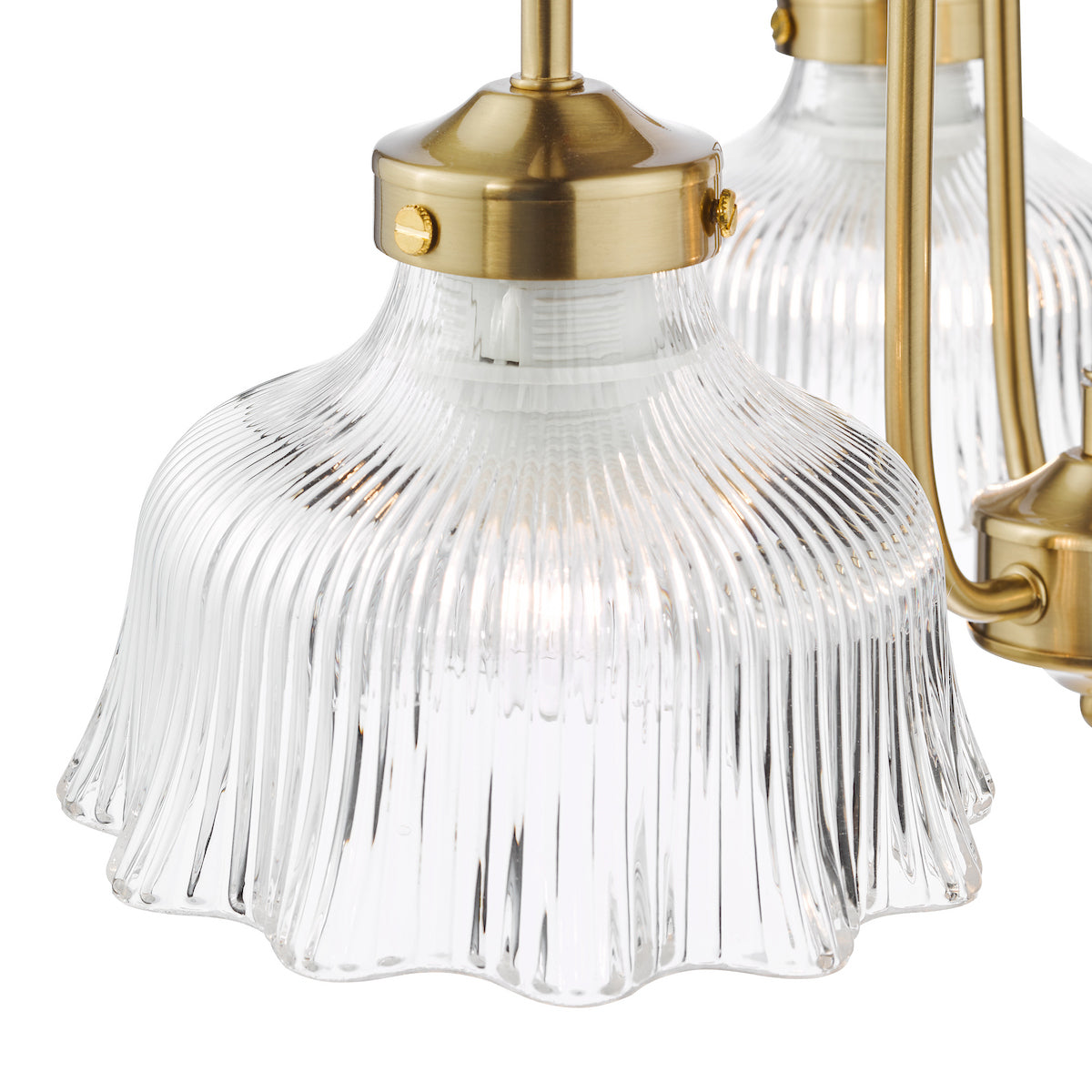 Dar Maude 3 Light Armed Pendant Natural Brass and Ribbed Glass