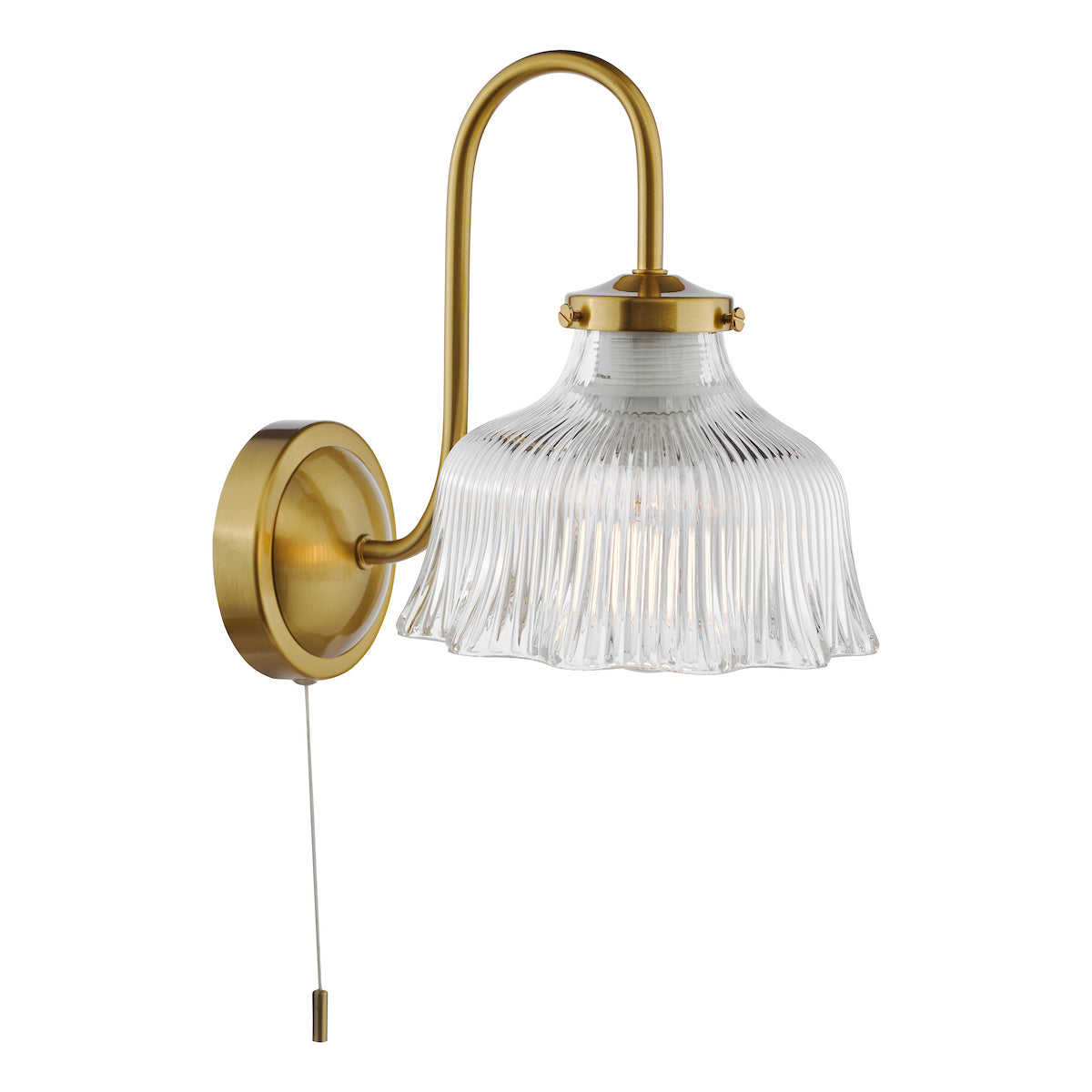 Dar Maude Wall Light Natural Brass and Ribbed Glass