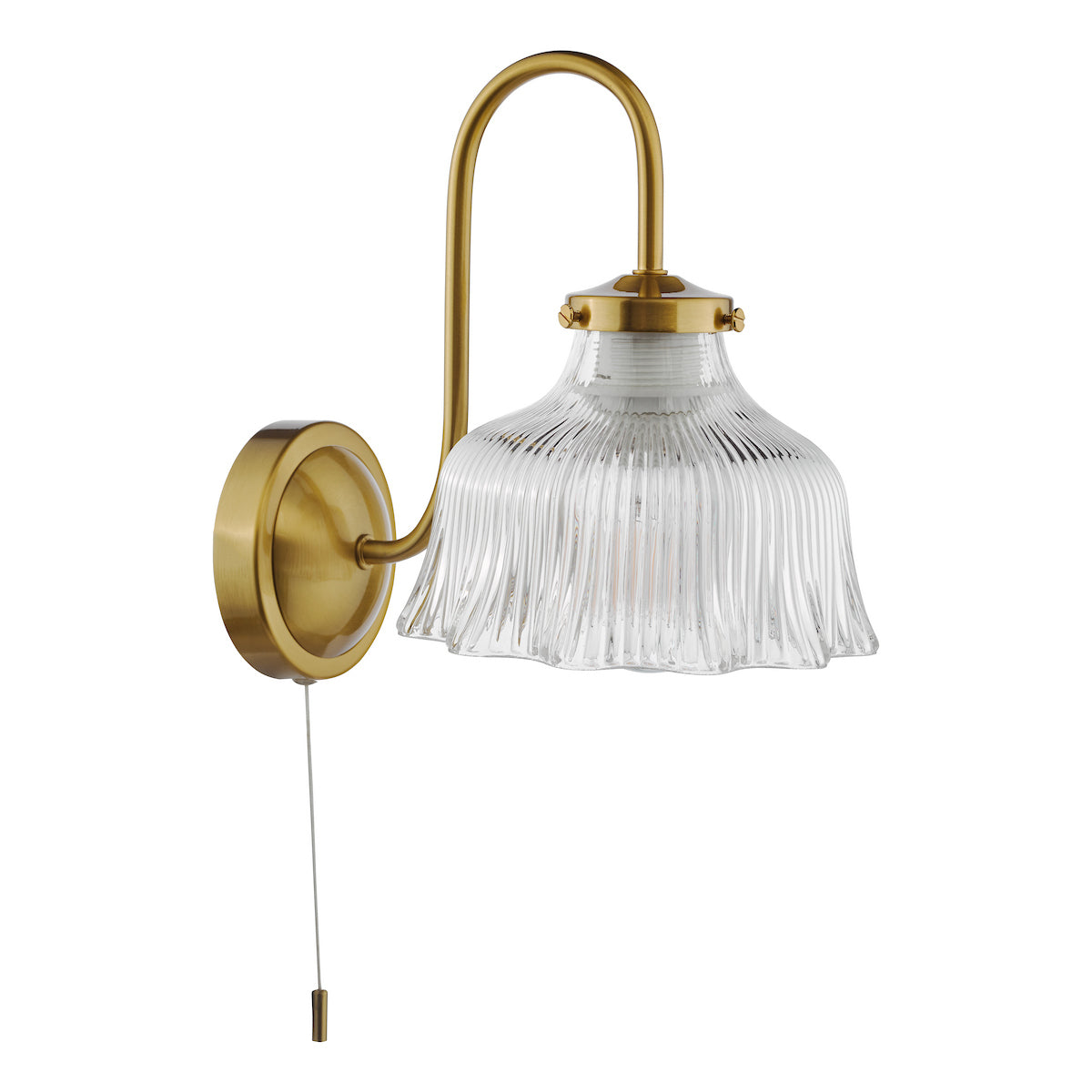 Dar Maude Wall Light Natural Brass and Ribbed Glass